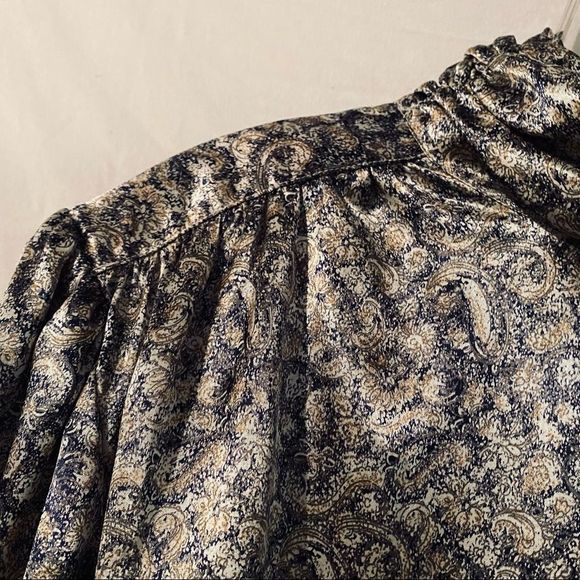 vtg 80s•satin blouse with high ruffled neck - Picture 3 of 10